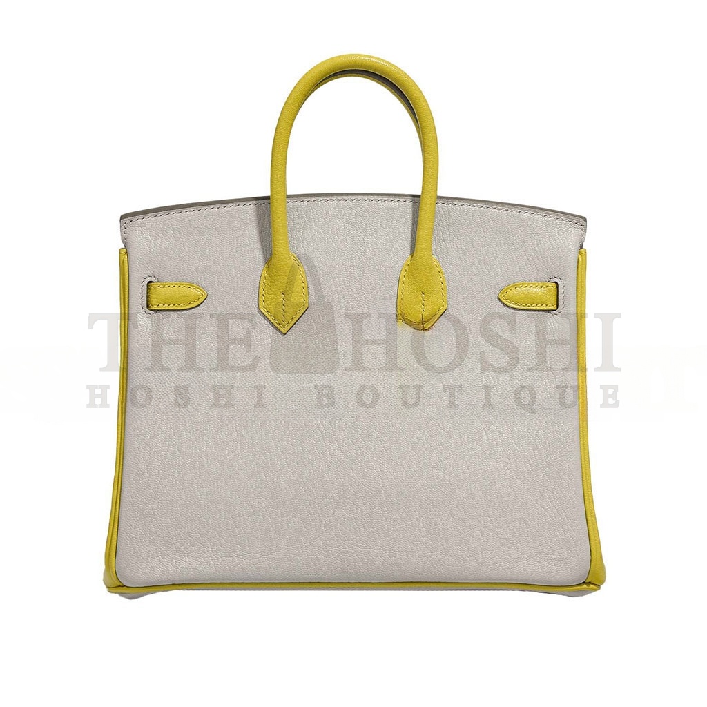 H**me5 BIRKIN 25 SWIFT LEATHER PEARL GREY LEMON YELLOW SILVER BUCKLE BAG 3237 (25*20*13cm) Master Quality